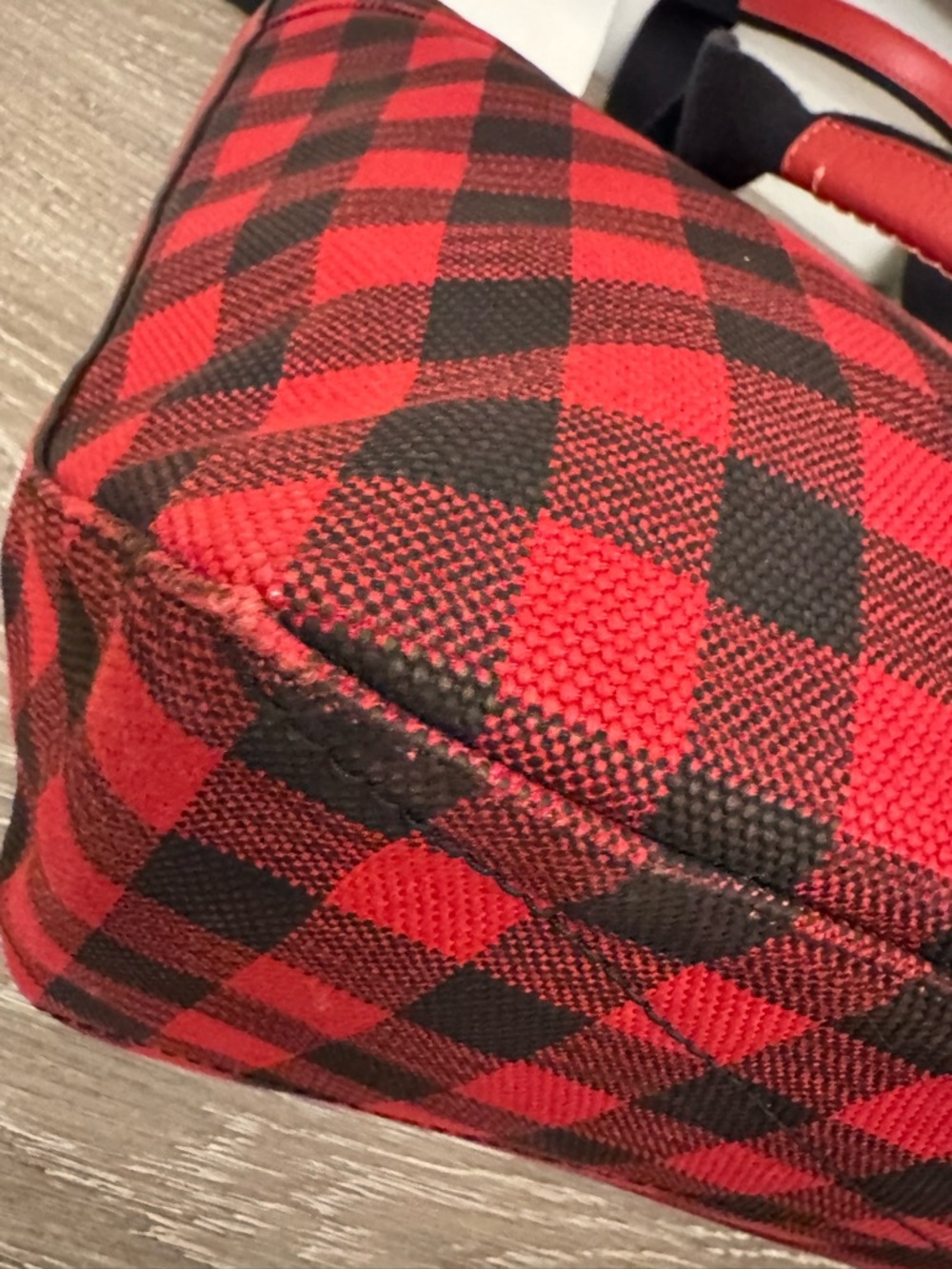 Coach Red and Black Buffalo Plaid Canvas Tote - Picture 13 of 14